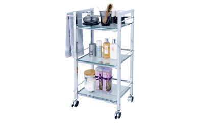 Glass Bath Cart With Hanger, Bath Trolley, Mobile Bathroom Shelf