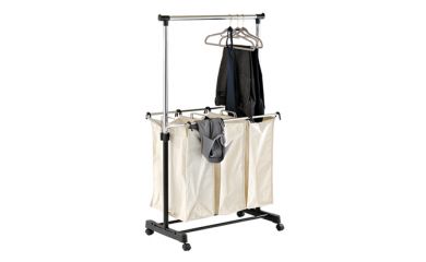 Clothes Rack With Laundry Bag, Clothes Rail Rack, Rolling Garment Rack