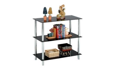 Tempered Glass Shelf, Black Shelf, Glass Book Storage Stand